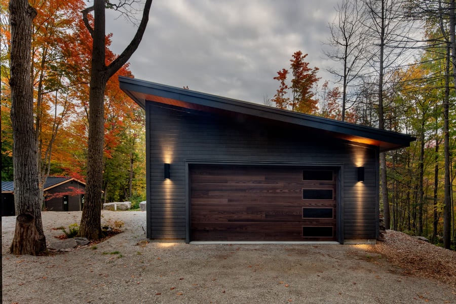 Exterior View of Dark Featured Garage | Ballantyne Builds