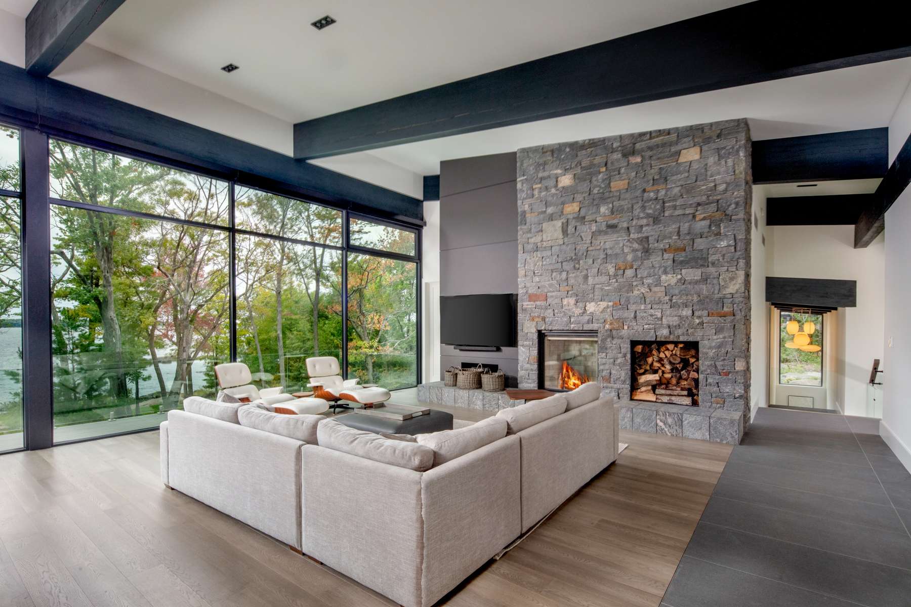 Living Space Area with fireplace | Ballantyne Builds